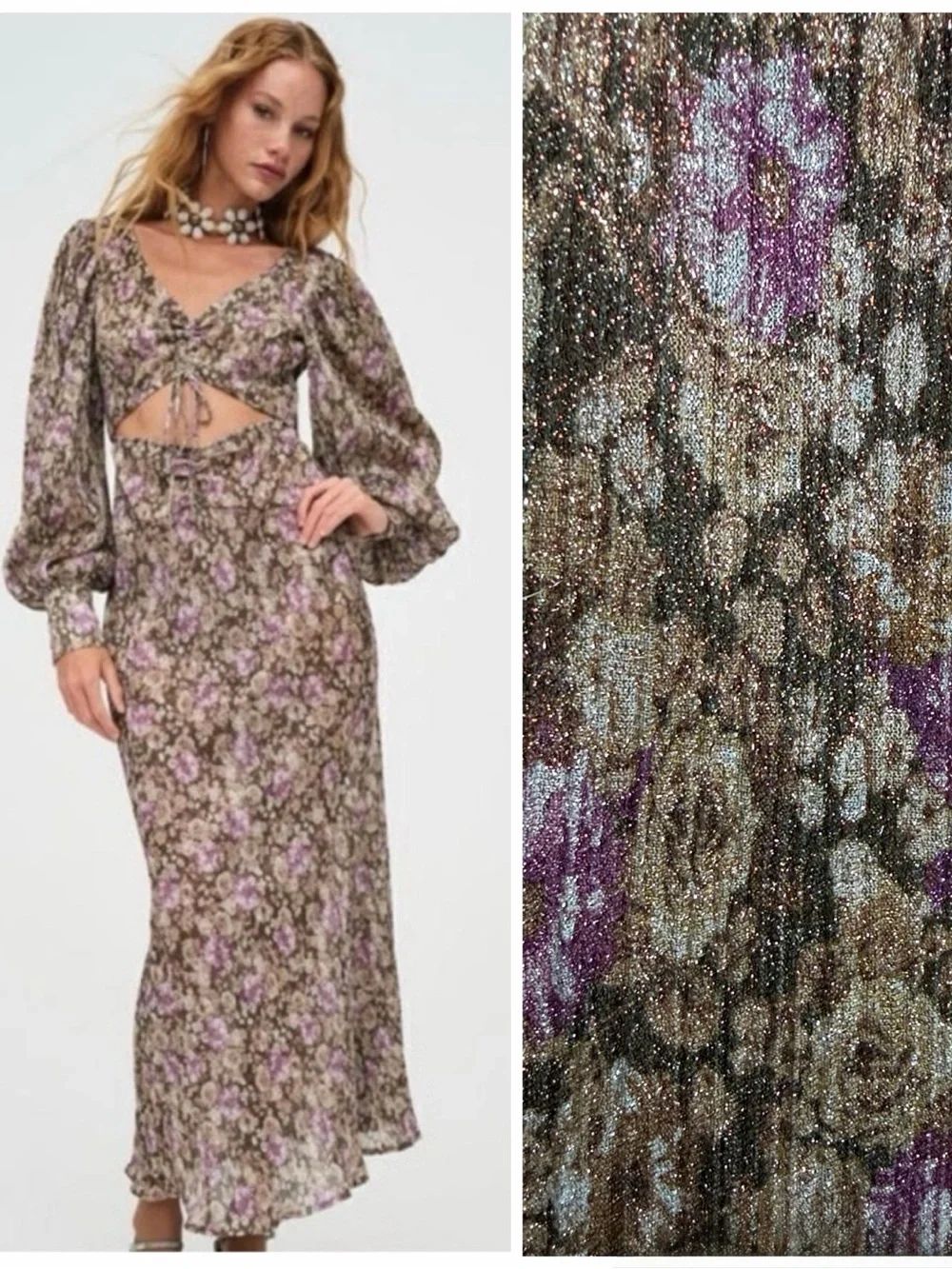 New For Love and Lemons WYNNE MAXI DRESS IN PURPLE Gild Metallic XS Revolve